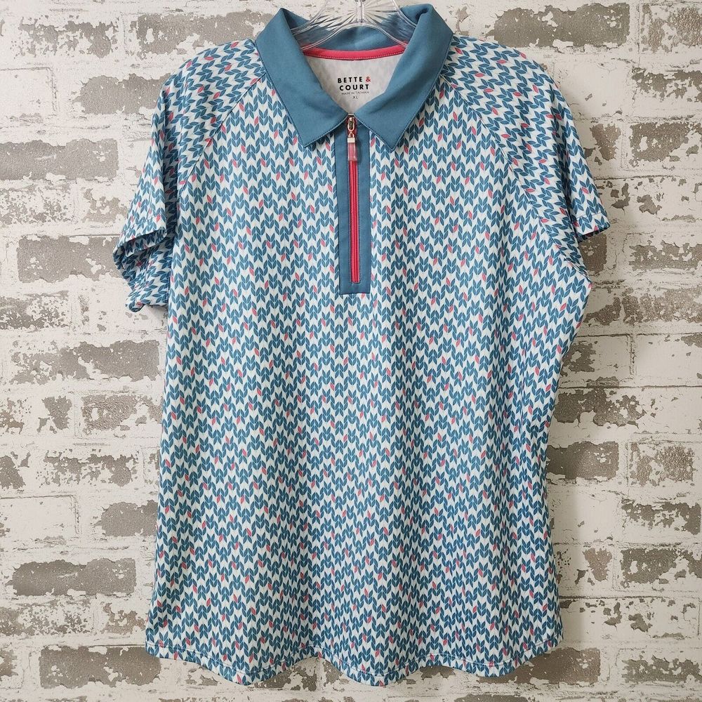 Bette & Court Golf Shirt Women's XL Blue Pink Patterned Breathable Stretch Top